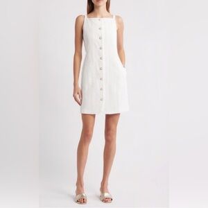 Charles Henry Textured Cotton Mini Dress White Button-Front Large NWT